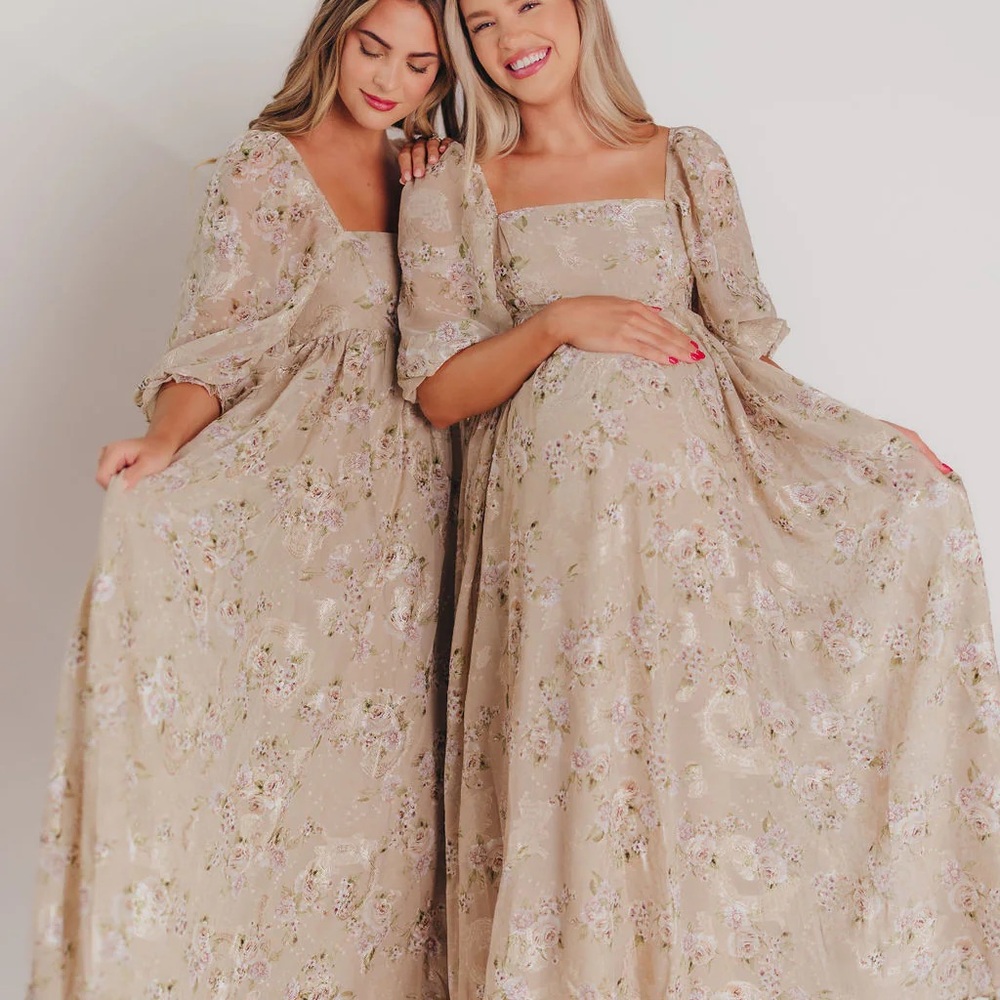 Worth Collective Mona Floral Beige Maxi Dress
